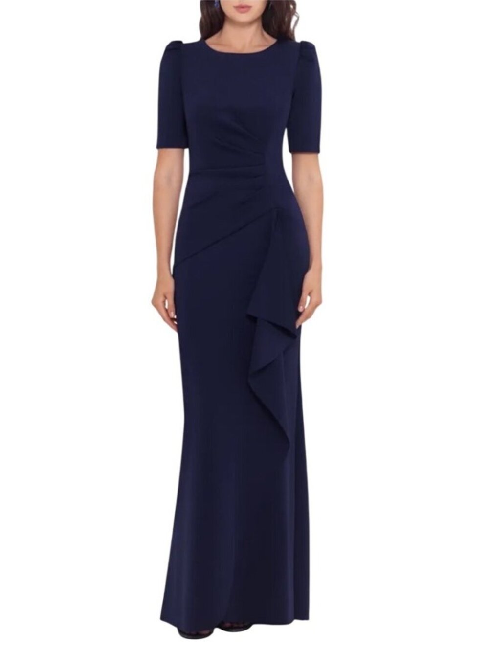 Xscape Ruffle Puff Sleeve Midnight Gown Size 12 New